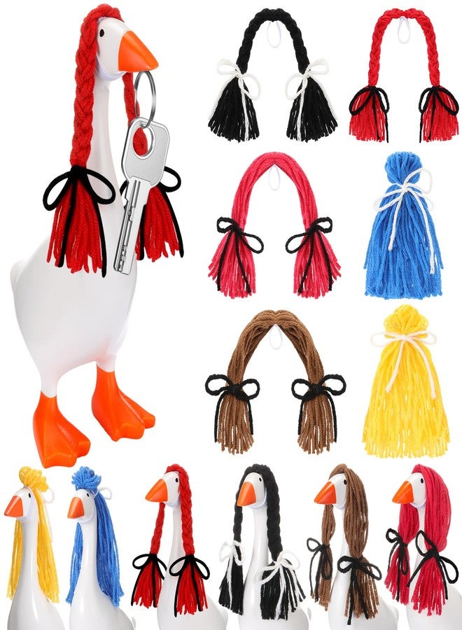 Suncalla 6 Pcs Mini Desk Goose Wigs Hand Knitted Goose Outfits 7'' Desk Geese Braid Accessories Wig Crochet Hook Wig for Xmas Gift 7 Inch Geese Figurine Desktop Home Decoration - Image 1